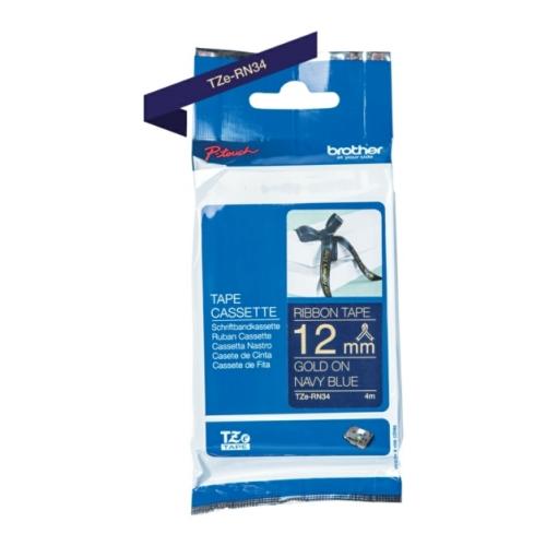 Brother tape TZERN34 dorato su blu navy, 12mm, non laminated