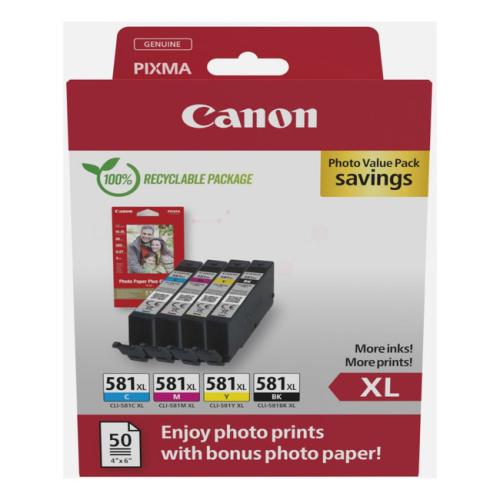 Canon Cartuccia d´inchiostro / Carta fotografica 2052C004, CLI581XL nero / ciano / magenta / giallo (multipack, alta capacità)