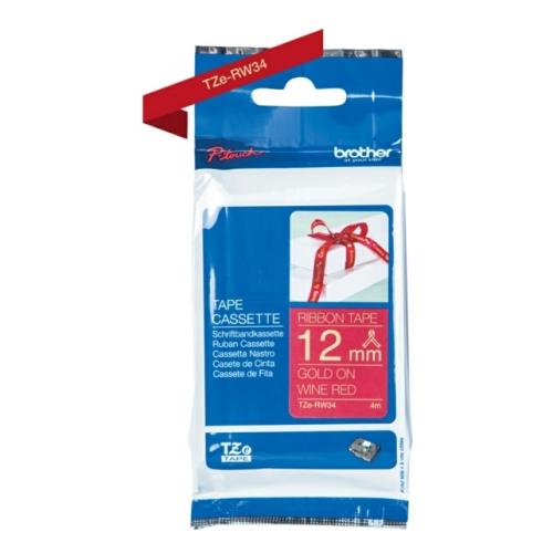 Brother tape TZERW34 dorato su rosso wein, 12mm, non laminated