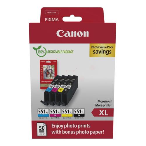 Canon Cartuccia d´inchiostro / Carta fotografica 6443B008, CLI551XL nero / ciano / magenta / giallo (multipack, alta capacità)